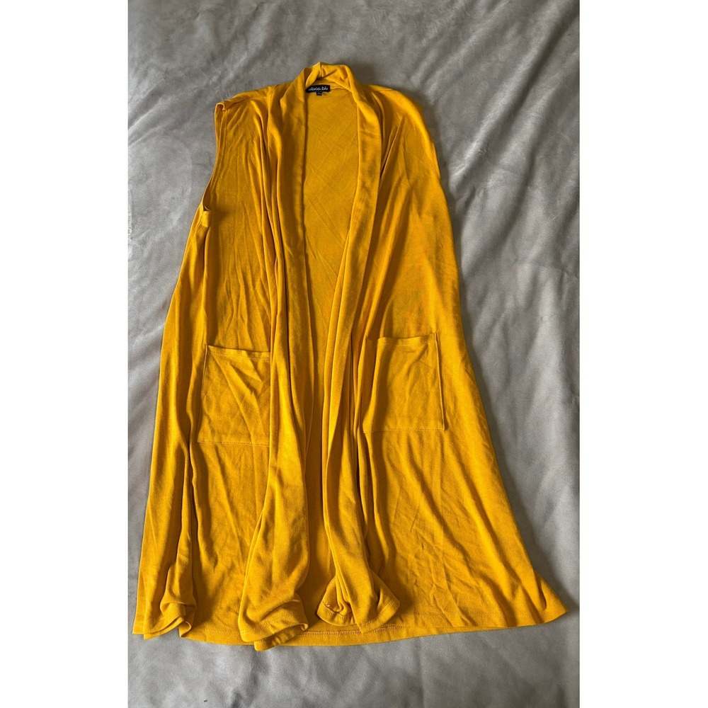 Olivia Blu Mustard Yellow Sleeveless Longline Open Front Cardigan Vest Large